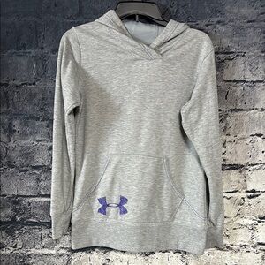 Under Armour Heather Gray Hoodie Men’s‎ Small Fleece Purple Logo